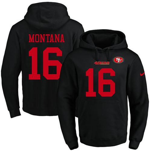 Nike 49ers #16 Joe Montana Black Name & Number Pullover NFL Hoodie